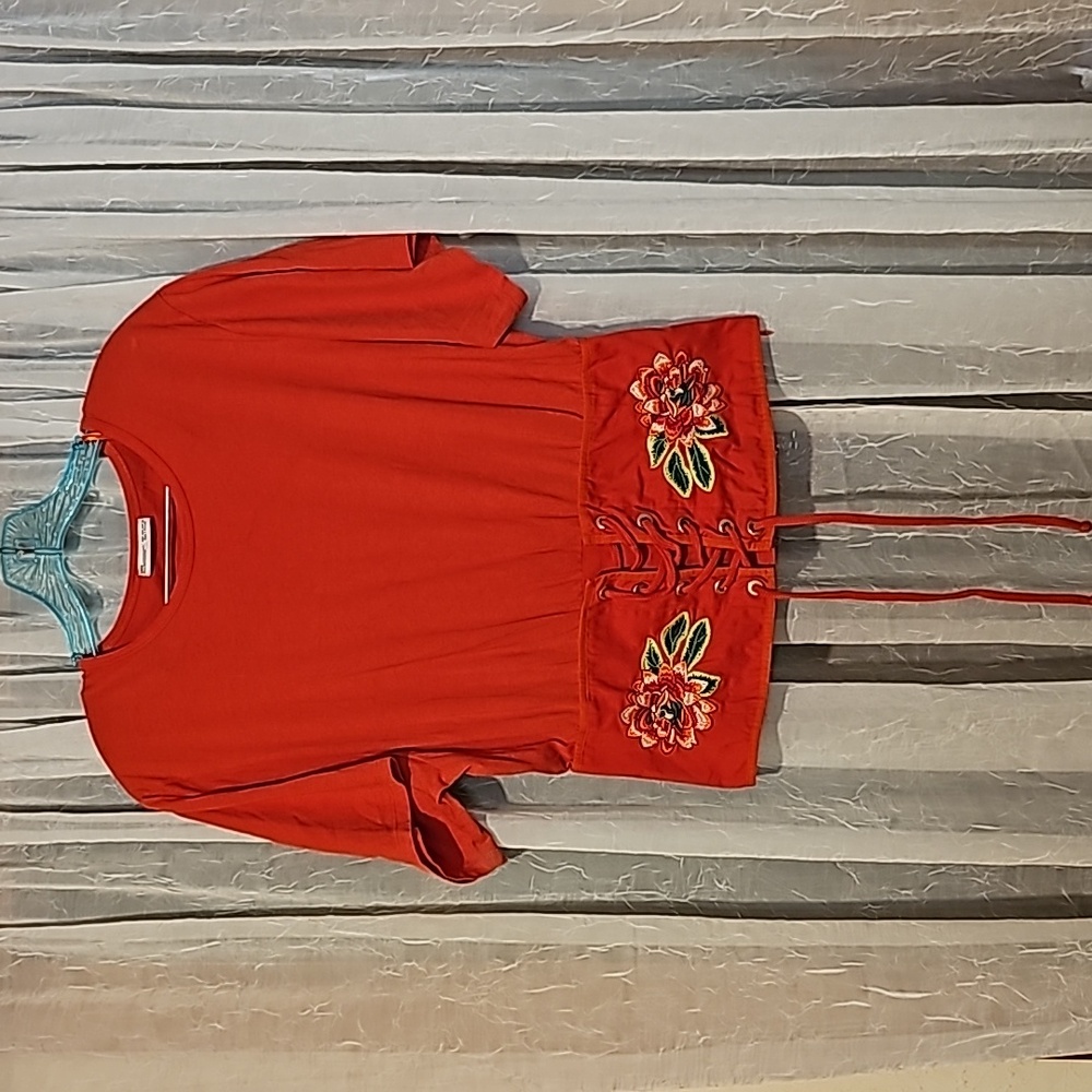 Zara top Corset Embroidery Waist Bell Sleeve Top Size L Zipper side